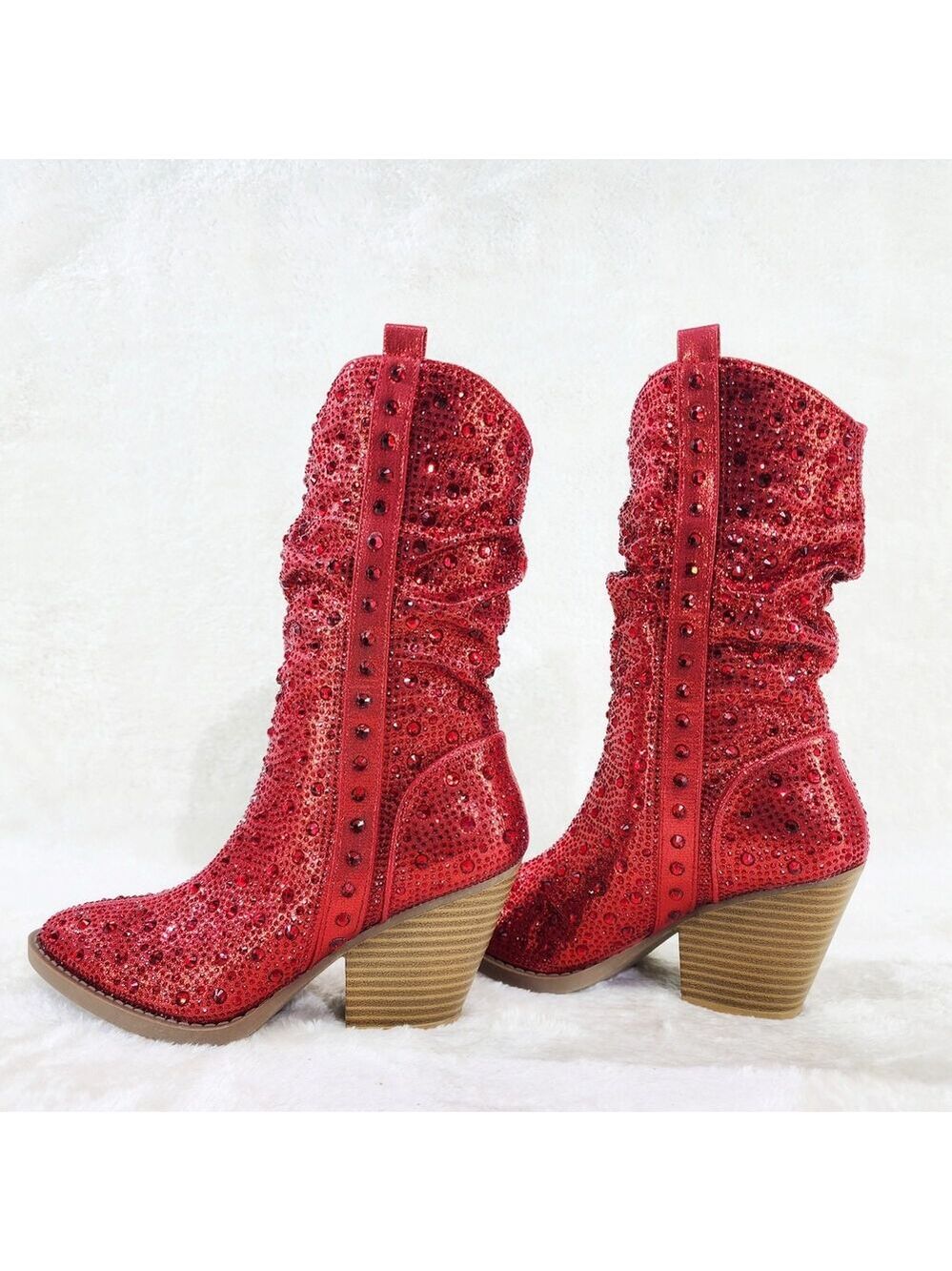 NIB Angel Riders Country Glam Western Cowgirl Slouch Boots Metallic Red Rhinest